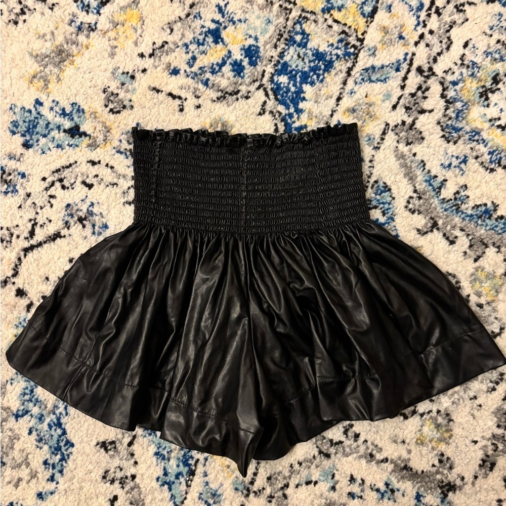 Queen of Sparkles Black Faux Leather Mini Swing Shorts - Picture 4 of 6